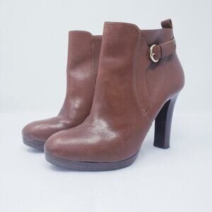 Neiman Marcus Spencer Block Heel Ankle Leather Chelsea Booties Zipper Women's 10